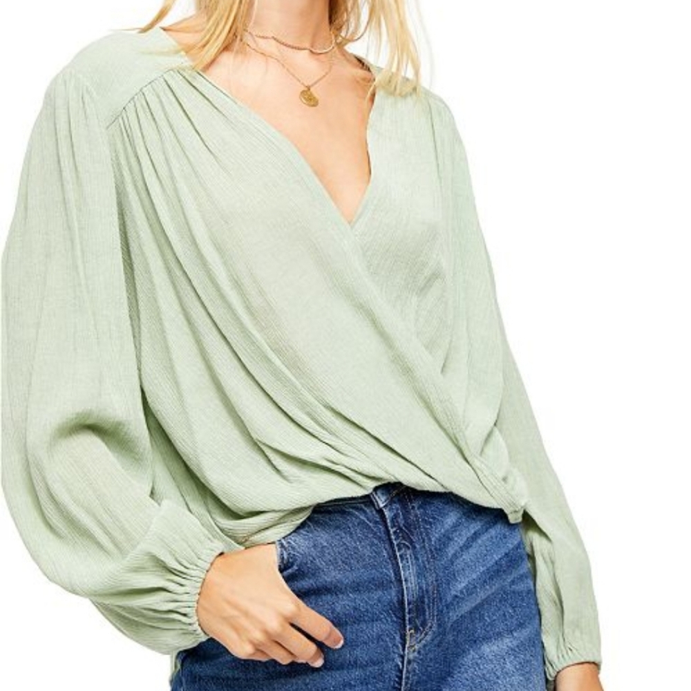 FREE PEOPLE FROSTED FERN FAUX WRAP TOP XS